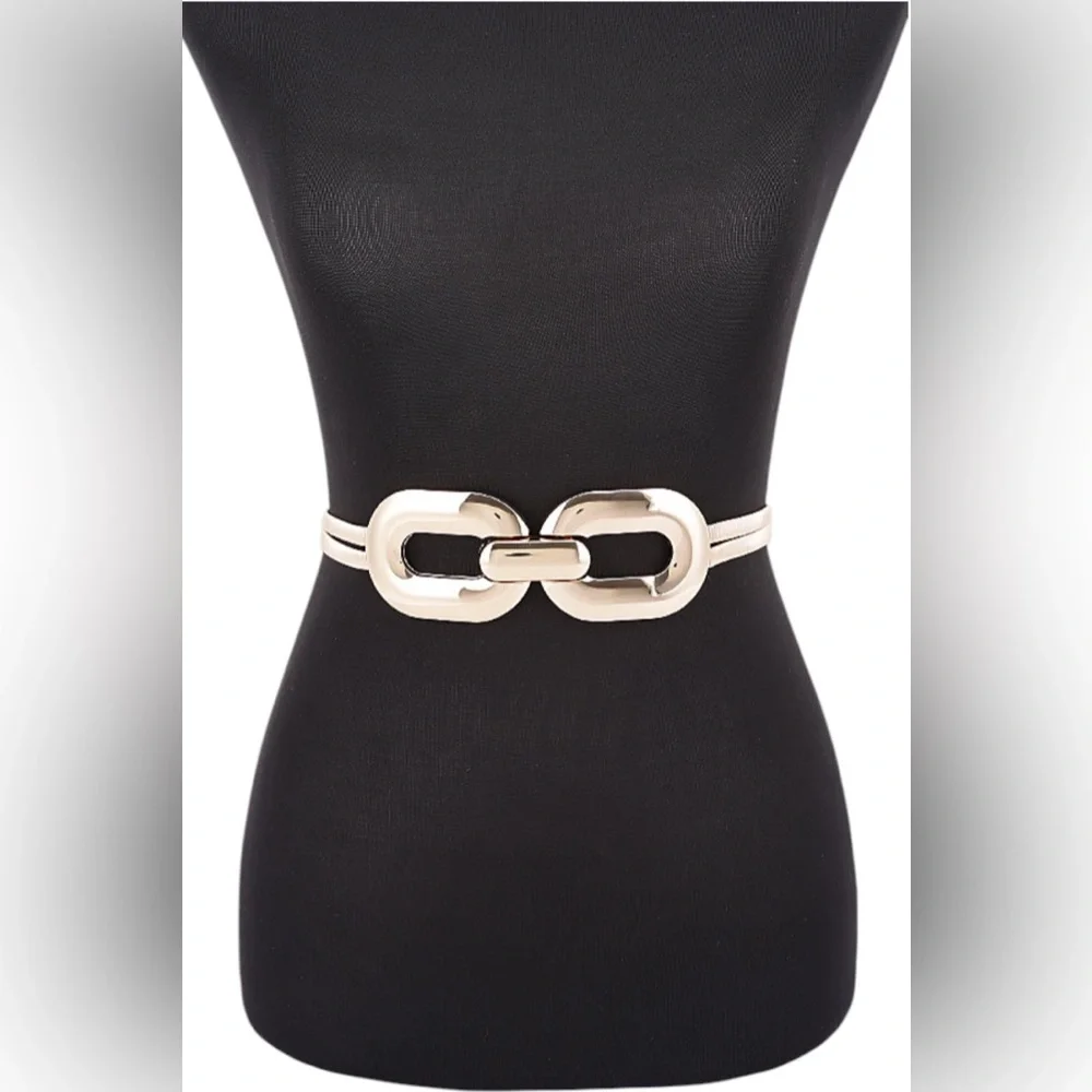Gold or Silver Double Link Buckle Elastic Waist Statement Belt